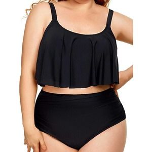 NEW Long Ruffle Flounce Top High Waisted Tummy Control Two Piece Tankini 2XL